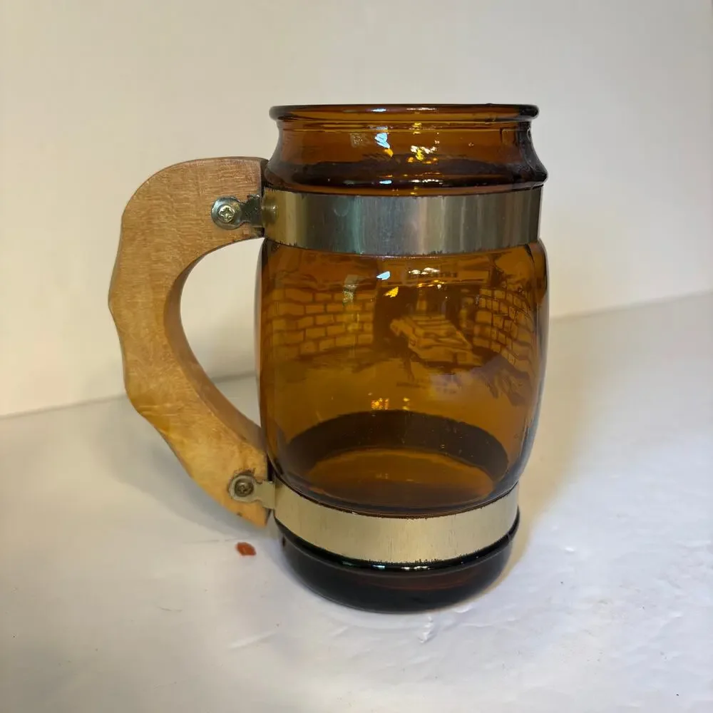 Vintage Beckley WV Exhibition Coal Mine Souvenir Brown Glass Barrel Mug Wood